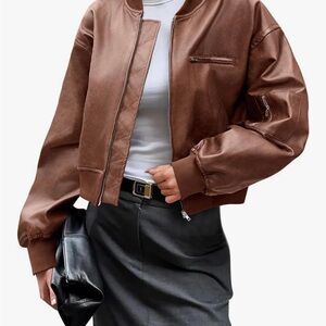 Amazon Cicy Bell cropped leather bomber jacket